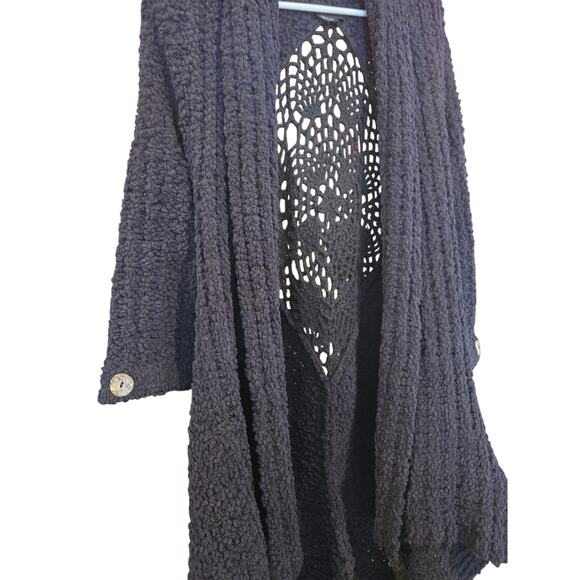 BCBGMAXAZRIA Chunky Knit Sweater M Womens 3/4 Sleeve Black Open Cottage Core - Picture 2 of 5